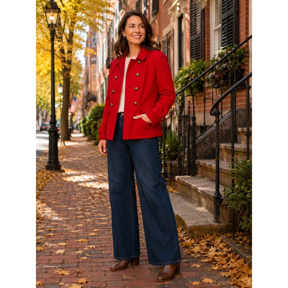 Old Navy Red Wool Blend Military Jacket Womens L Double Breasted Peacoat Coat